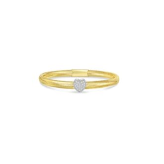 14k Two-Tone Heart Mesh Stretch Bangle, .10ctw Diamonds