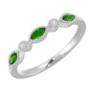 Marquise Emerald & .02ctw Diamonds Stack Ring 10k White Gold