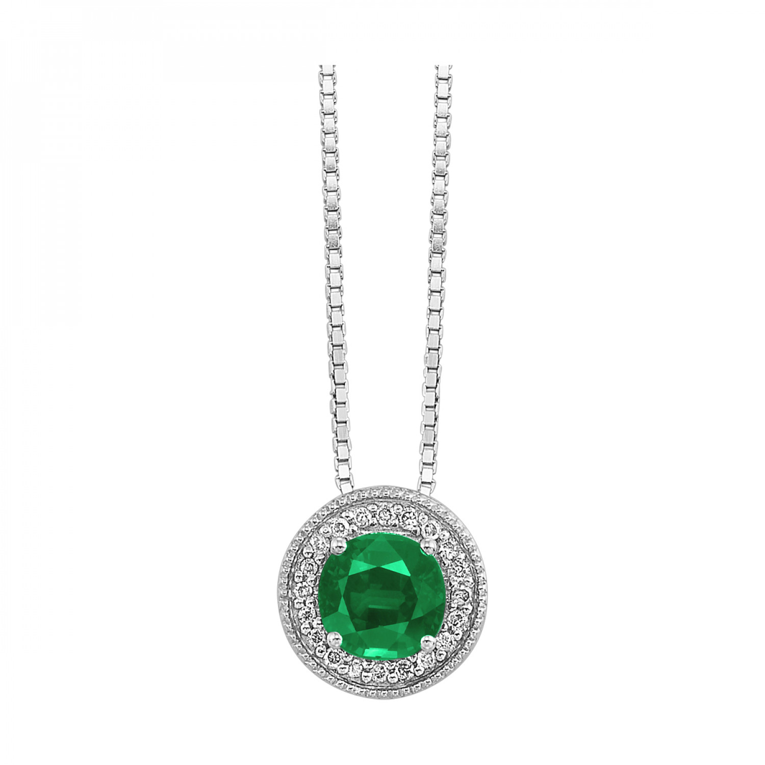 Halo Drop Necklace with .05ctw Round Diamonds in Sterling Silver