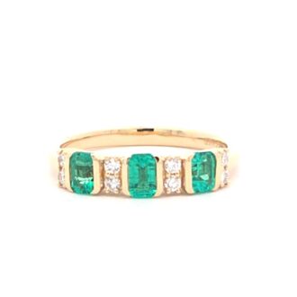 Lab Grown Diamond & Lab Emerald Band .15ctw 14k Yellow Gold