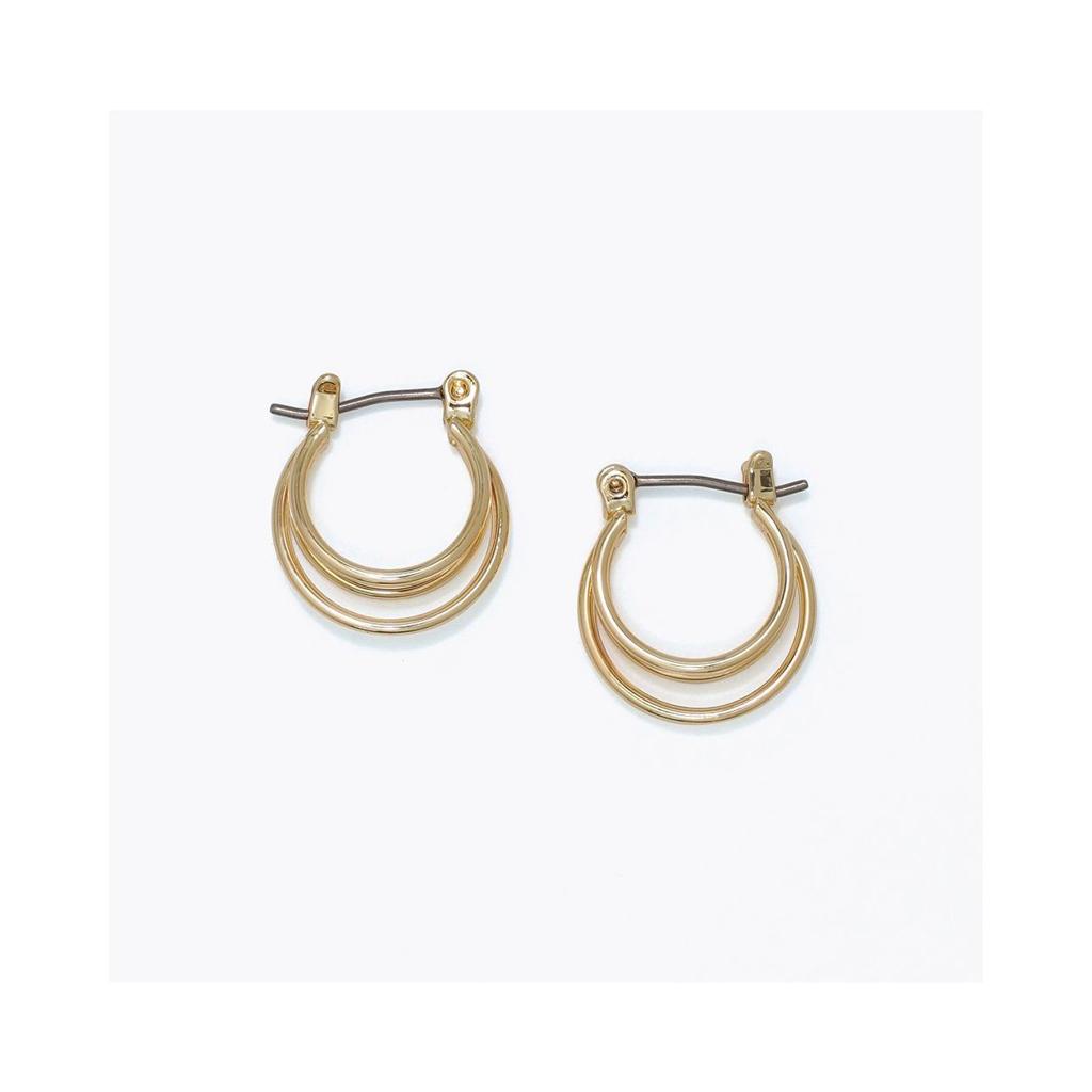 Yellow Polished Triple Row Huggie Hoop Earrings