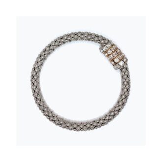 Two-Tone Silver Weave Chain Crystal Stretch Bracelet