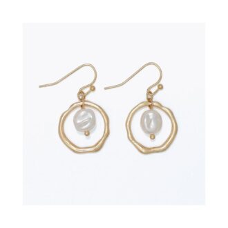Gold-Tone Open Circle Pearl Dangle Earrings