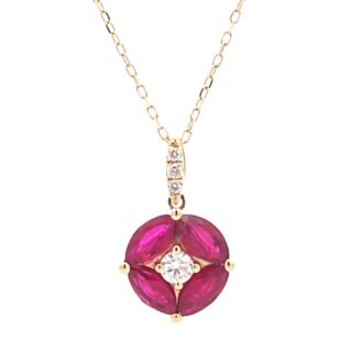Marquise Ruby Pendant, .15ctw Diamonds in 14k Yellow Gold
