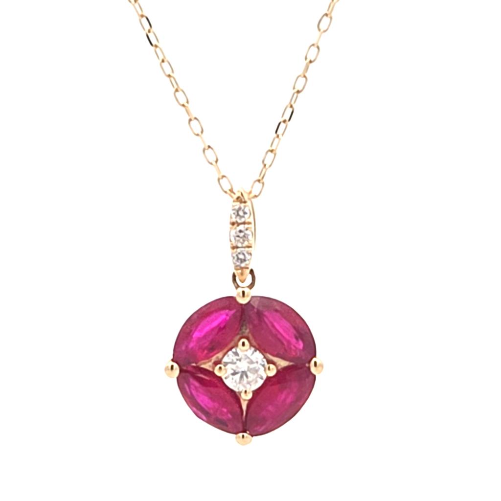 Marquise Ruby Pendant, .15ctw Diamonds in 14k Yellow Gold