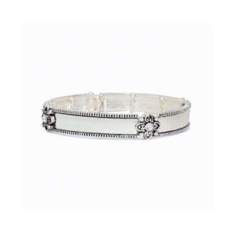Silver Beaded Edge Station Stretch Bracelet