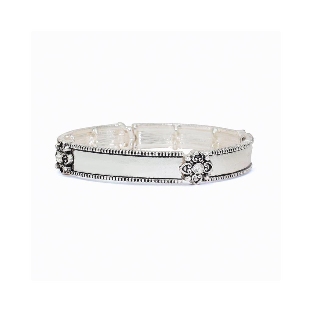 Silver Beaded Edge Station Stretch Bracelet