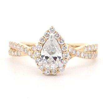 10k Yellow Gold Halo Twist Lab-Grown Engagement Ring 1/2ctw
