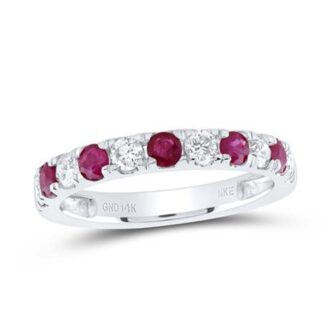 Wedding Band .50ctw Diamonds & Natural Ruby 14k White Gold