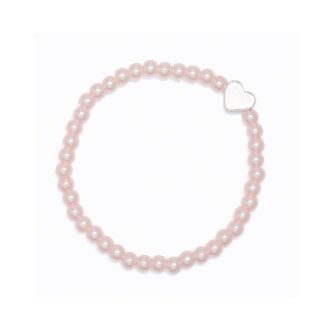 Pink Bead Stretch Bracelet with Silver Heart Charm