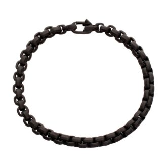 Inox Matte Black Stainless Steel Box Chain Bracelet, 6mm 8.5"
