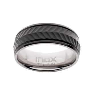 Inox Men's 8mm Matte Black Chevron Wedding Band