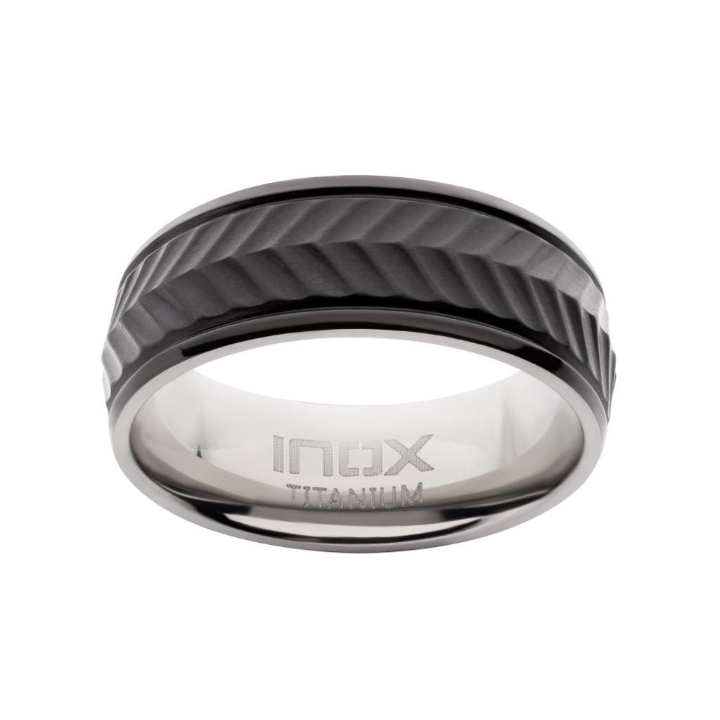 Inox Men's 8mm Matte Black Chevron Wedding Band