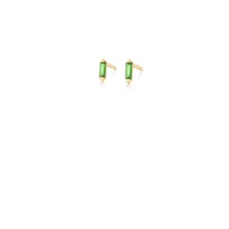 Sage Tsavorite Baguette Stud Earrings 14K Yellow Gold