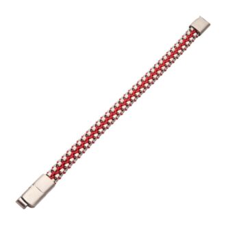 Inox Men's Red Wax Cord & Matte Steel Box Chain Bracelet