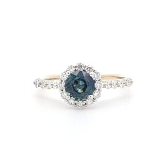 14k White Gold Montana Sapphire Halo Ring .48ctw Diamonds