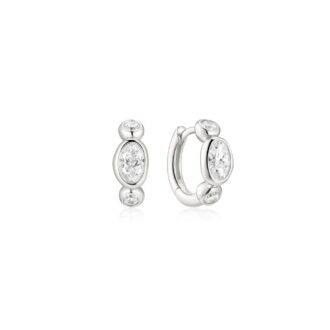 Ania Haie Silver Bezel Set Round/Oval Huggie Hoop Earrings