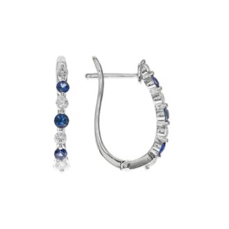 Blue Sapphire & Diamond Hoop Earrings, 0.37 ctw