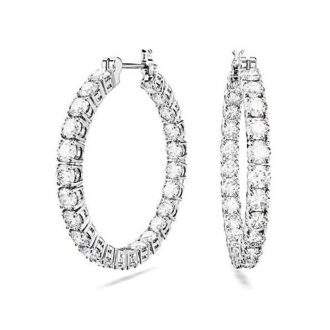 Matrix hoop earrings - Round cut, White, Rhodium plated
