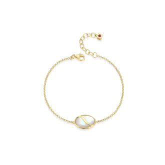 Yellow Gold Plated Mother of Pearl Oval Rolo Bracelet