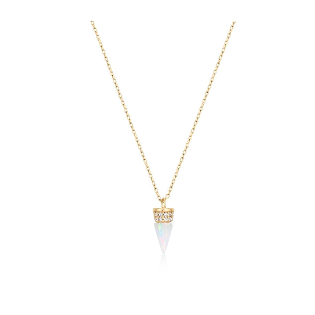 Loretta Opal Necklace, .17ctw Lab Diamonds, 14k Yellow Gold