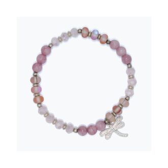 Lilac Beaded Stretch Bracelet with Dragonfly Charm