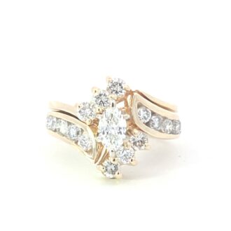 14K Yellow Gold Marquise Diamond Interlocking Bridal Set