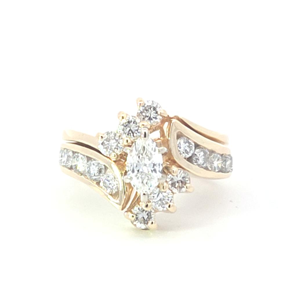 14K Yellow Gold Marquise Diamond Interlocking Bridal Set