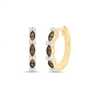 Brown & White Diamond Huggie Hoops 1/5ctw in 10k Yellow Gold