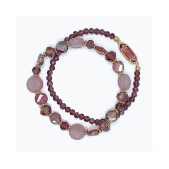 Double Strand Mauve Bead Stretch Bracelet, Yellow Accents