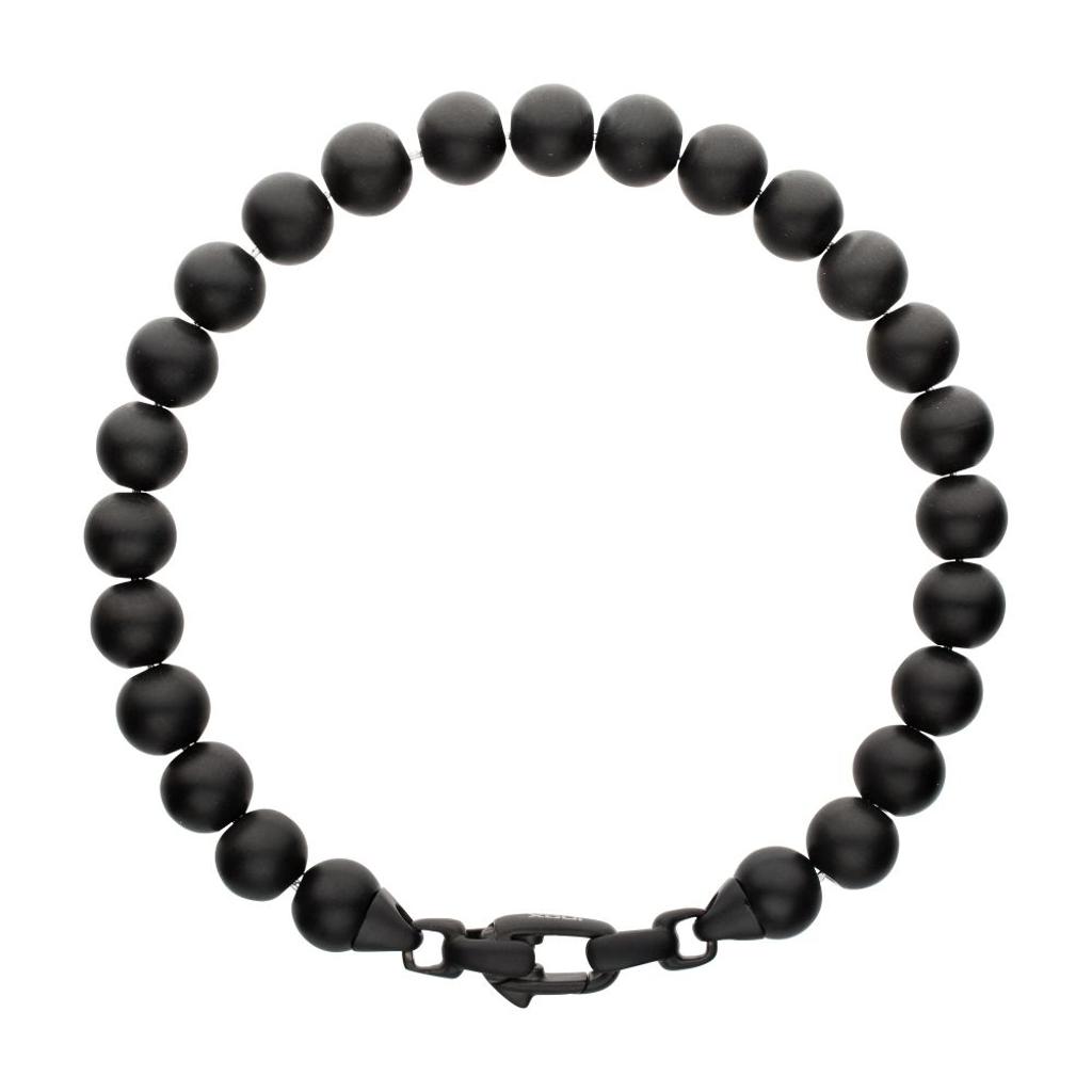Inox Men's 8mm Matte Black IP Steel Beaded Bracelet