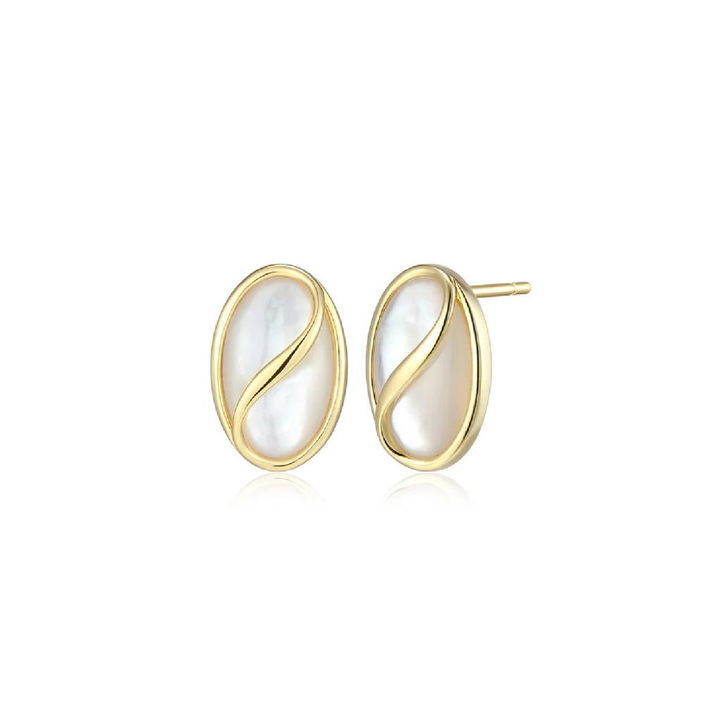 Yellow Gold-Plated Twisted Mother-of-Pearl Oval Studs