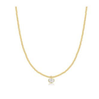 Ania Haie Gold Plated Bezel CZ Pebble Beaded Necklace