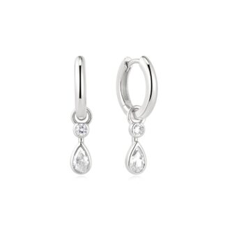 Ania Haie Silver Bezel Teardrop Dangle Huggie Hoop Earrings