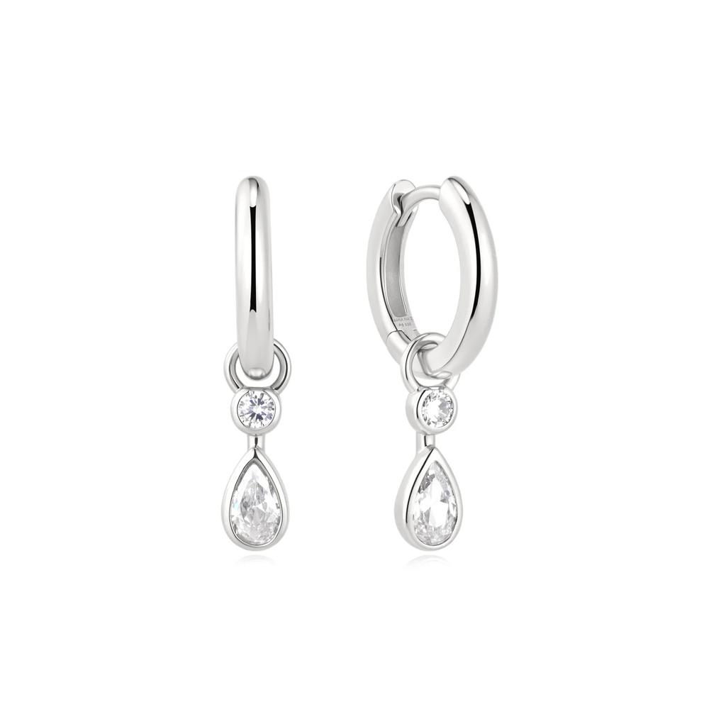 Ania Haie Silver Bezel Teardrop Dangle Huggie Hoop Earrings