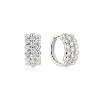Ania Haie Silver Triple Row Bezel CZ Huggie Earrings