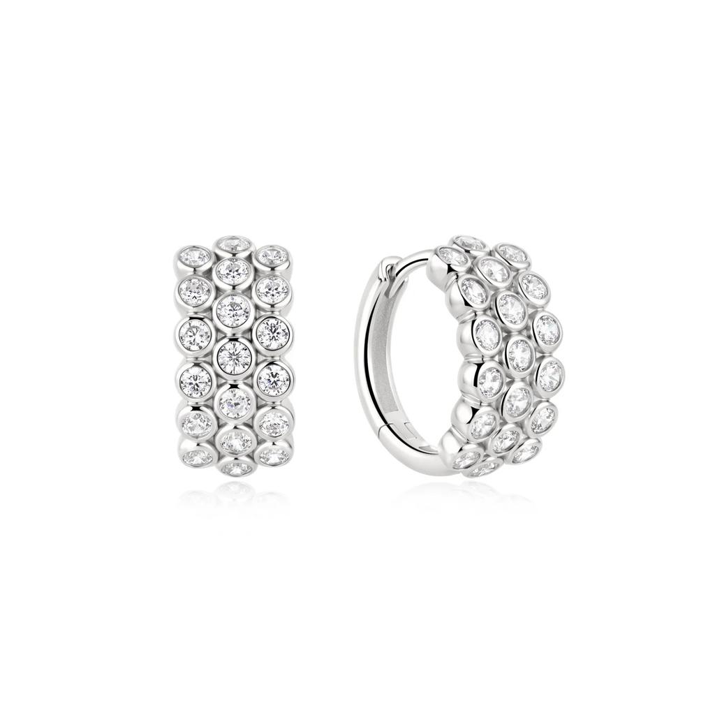 Ania Haie Silver Triple Row Bezel CZ Huggie Earrings