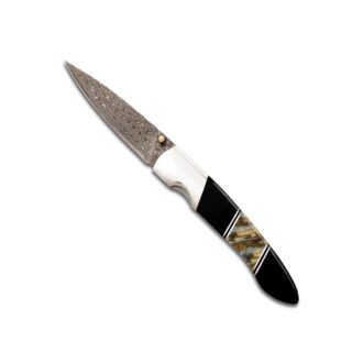 4in Damascus Liner Lock Knife with Mammoth Tooth Handle
