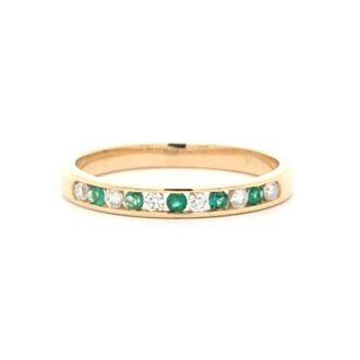 Emerald & Diamond Channel-Set Band 14k Yellow Gold .12ctw