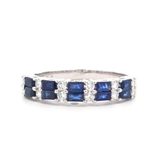 14k White Gold Band with 1/4ctw Diamonds & Blue Sapphires