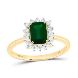 14k Yellow Gold Emerald Halo Ring with 1/4ctw Diamonds