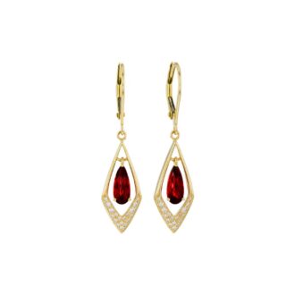 14K Yellow Gold Garnet & 0.15ctw Diamond Teardrop Earrings