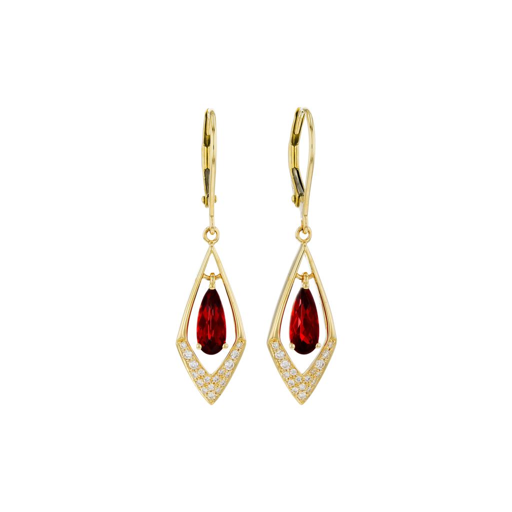 14K Yellow Gold Garnet & 0.15ctw Diamond Teardrop Earrings