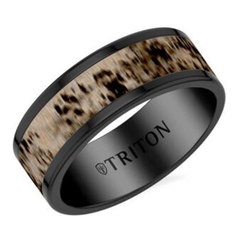 Triton Men's 8mm Black Tungsten Deer Antler Wedding Band