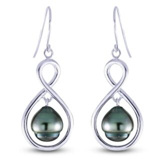 Sterling Silver 8-9mm Tahitian Pearl Infinity Drop Earrings