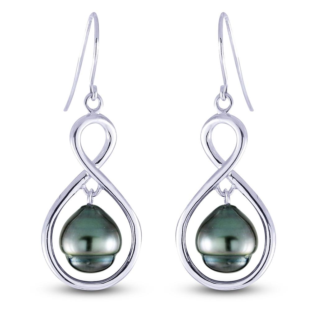 Sterling Silver 8-9mm Tahitian Pearl Infinity Drop Earrings