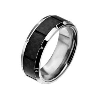 Inox Men's 8mm Stainless Steel Carbon Fiber Wedding Band