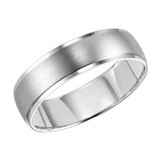 Men's 6mm 10K White Gold Carved Brushed Center Wedding Band