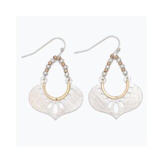 Silver & Gold Brushed Heart Bead Dangle Earrings