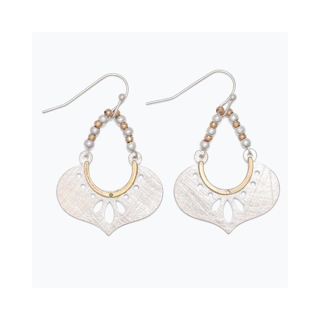 Silver & Gold Brushed Heart Bead Dangle Earrings